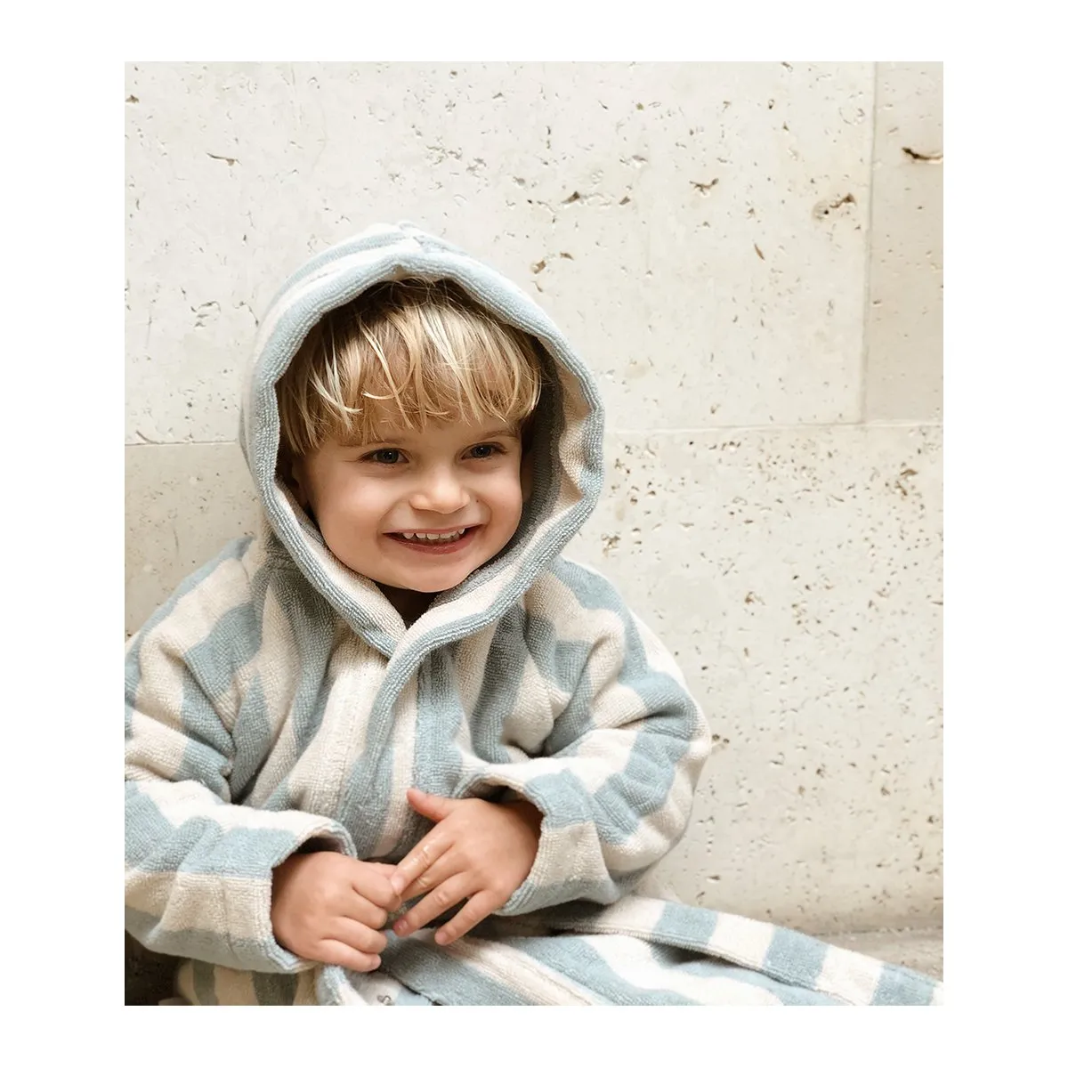 Reggie Bathrobe - Y/D stripe: Sea blue/sandy