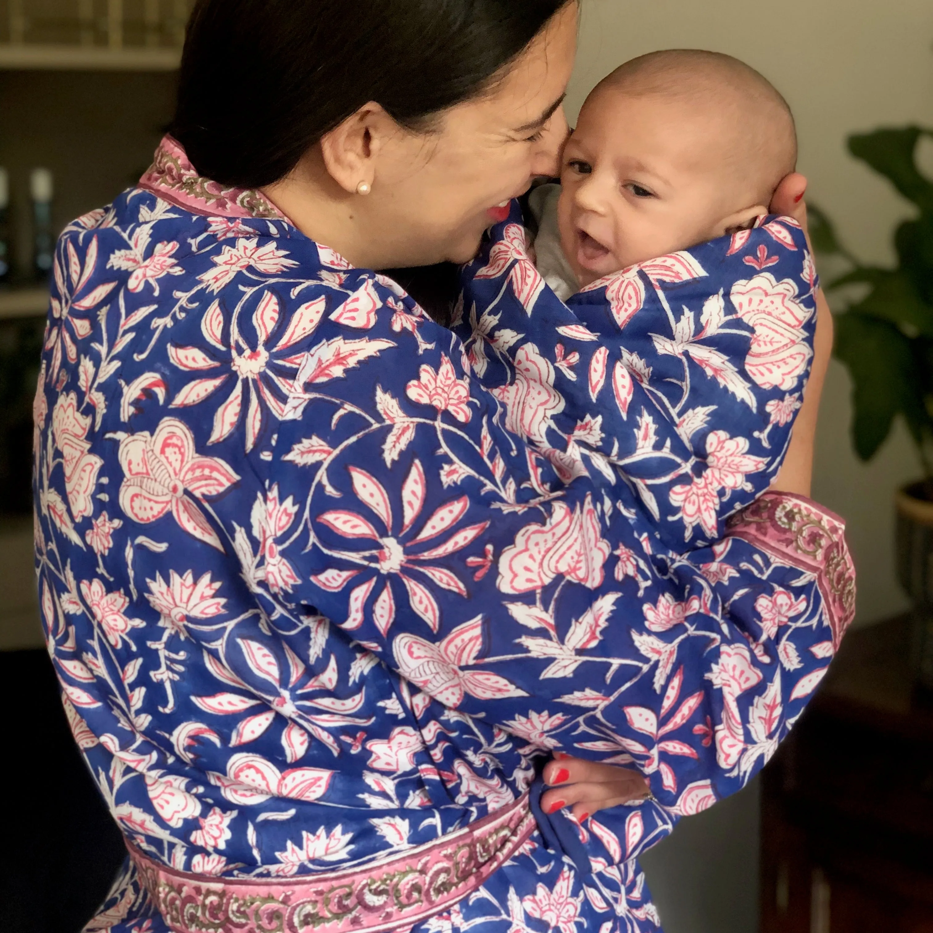 SALE Baby Blanket in Blue & Pink Floral Print