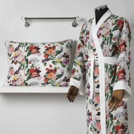 Silk White Floral Kimono Bathrobe