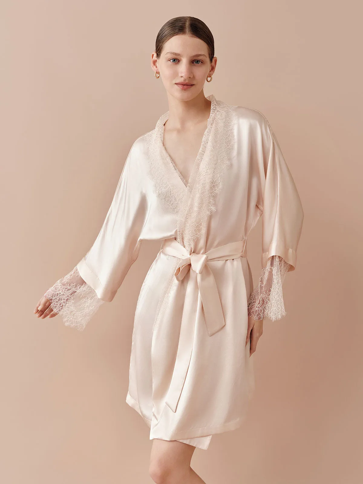 SILKINC Romantic Lace Patchwork Silk Robe