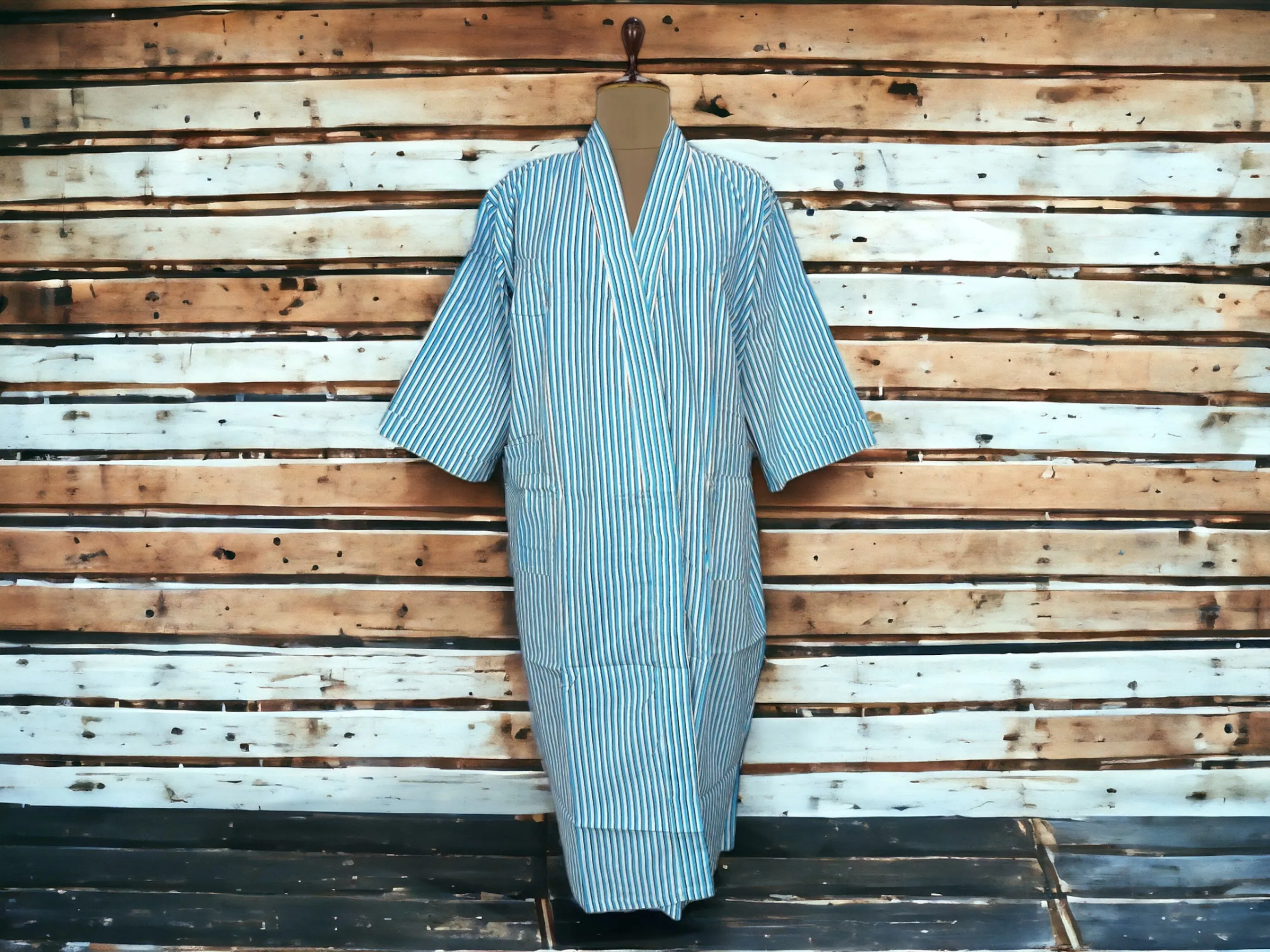 SKY BLUE STRIPE Print - Kimono Robe