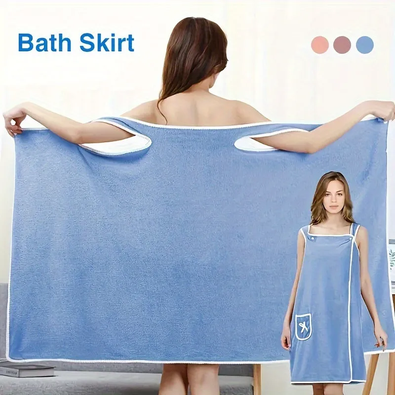 Soft & Absorbent Women's Quick-Dry Bathrobe with Pocket and Bow - Easy Carry, Wearable Polyester Towel Skirt