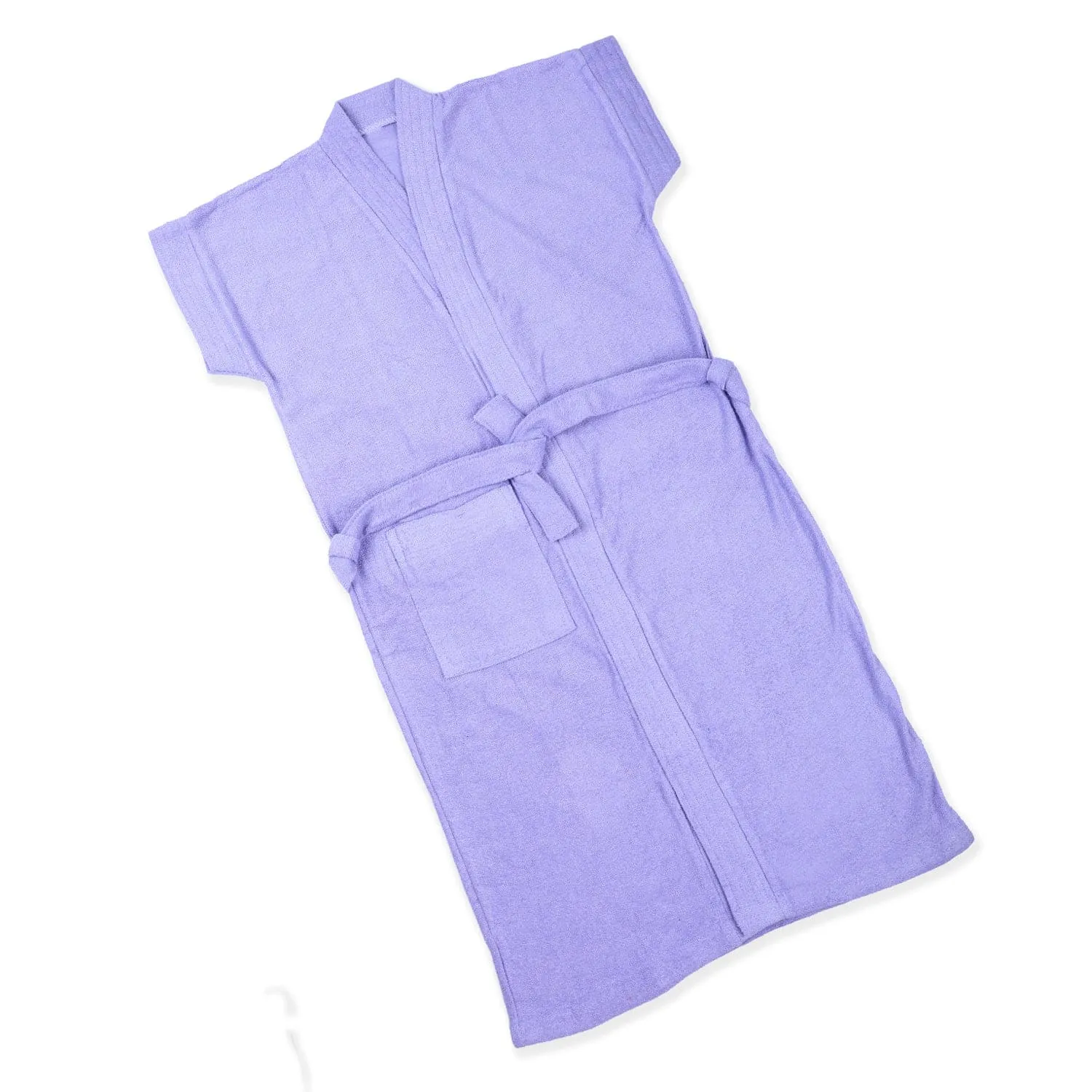 Solid Kids Half Sleeves Pocket with Waist Belt Bathrobe - Purple