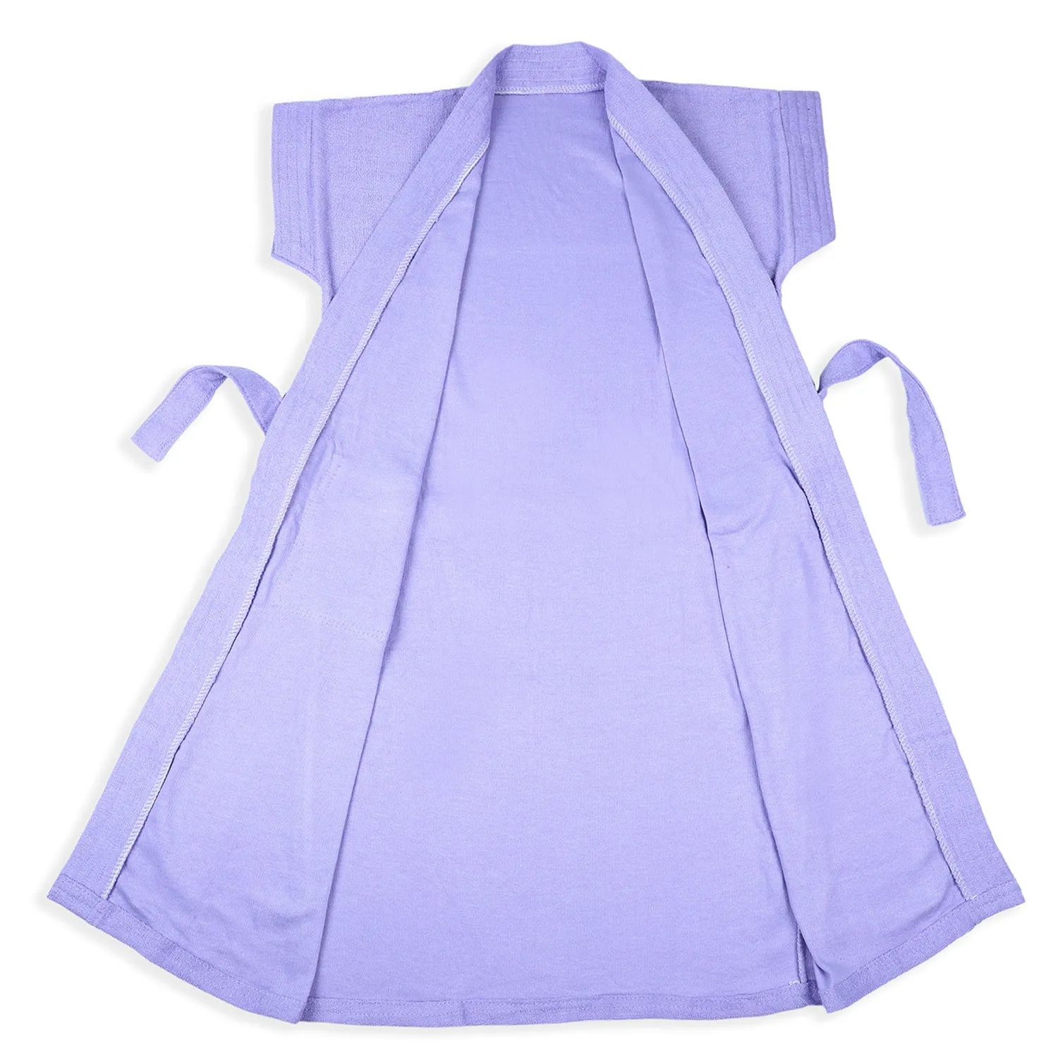 Solid Kids Half Sleeves Pocket with Waist Belt Bathrobe - Purple