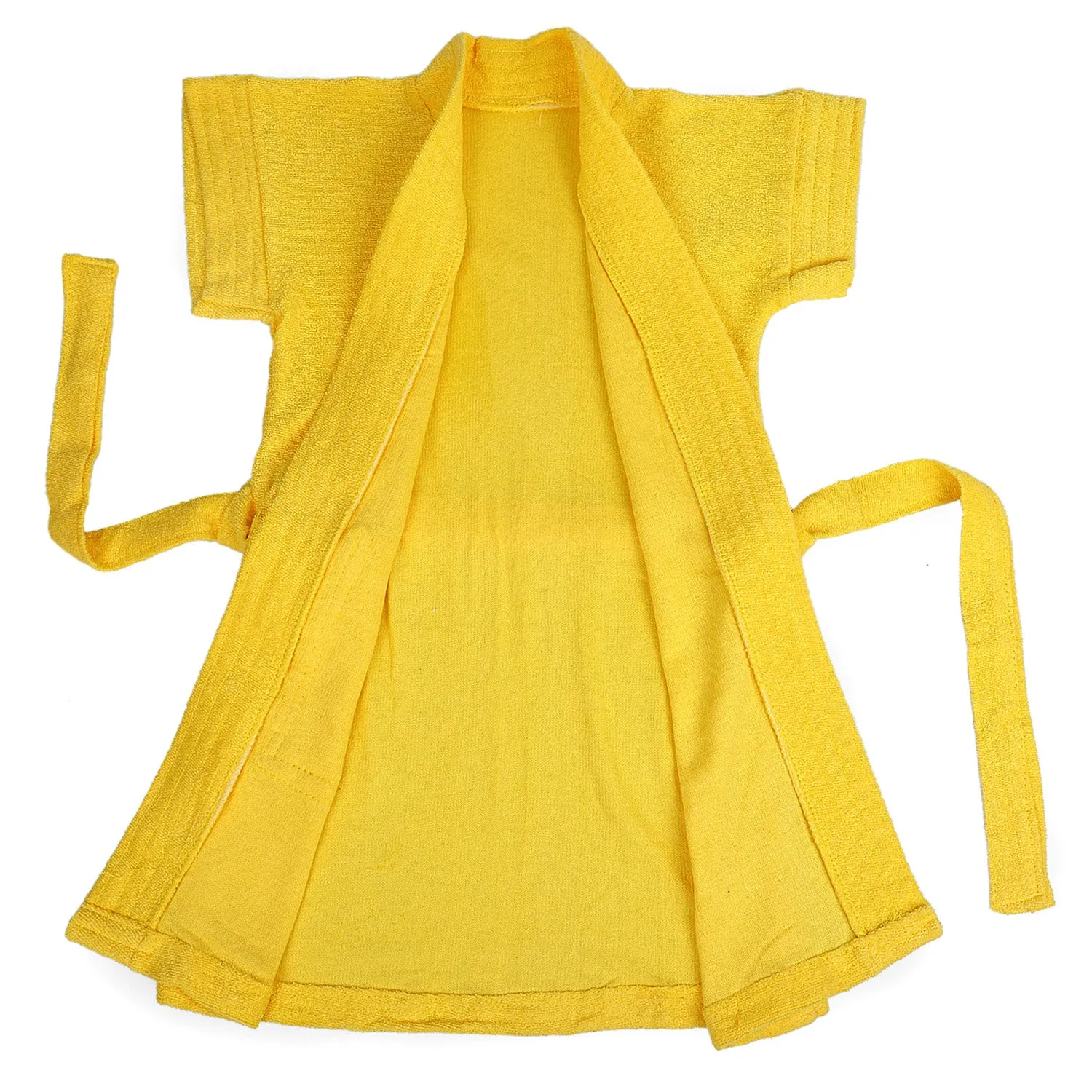 Solid Kids Half Sleeves Pocket with Waist Belt Bathrobe - Yellow