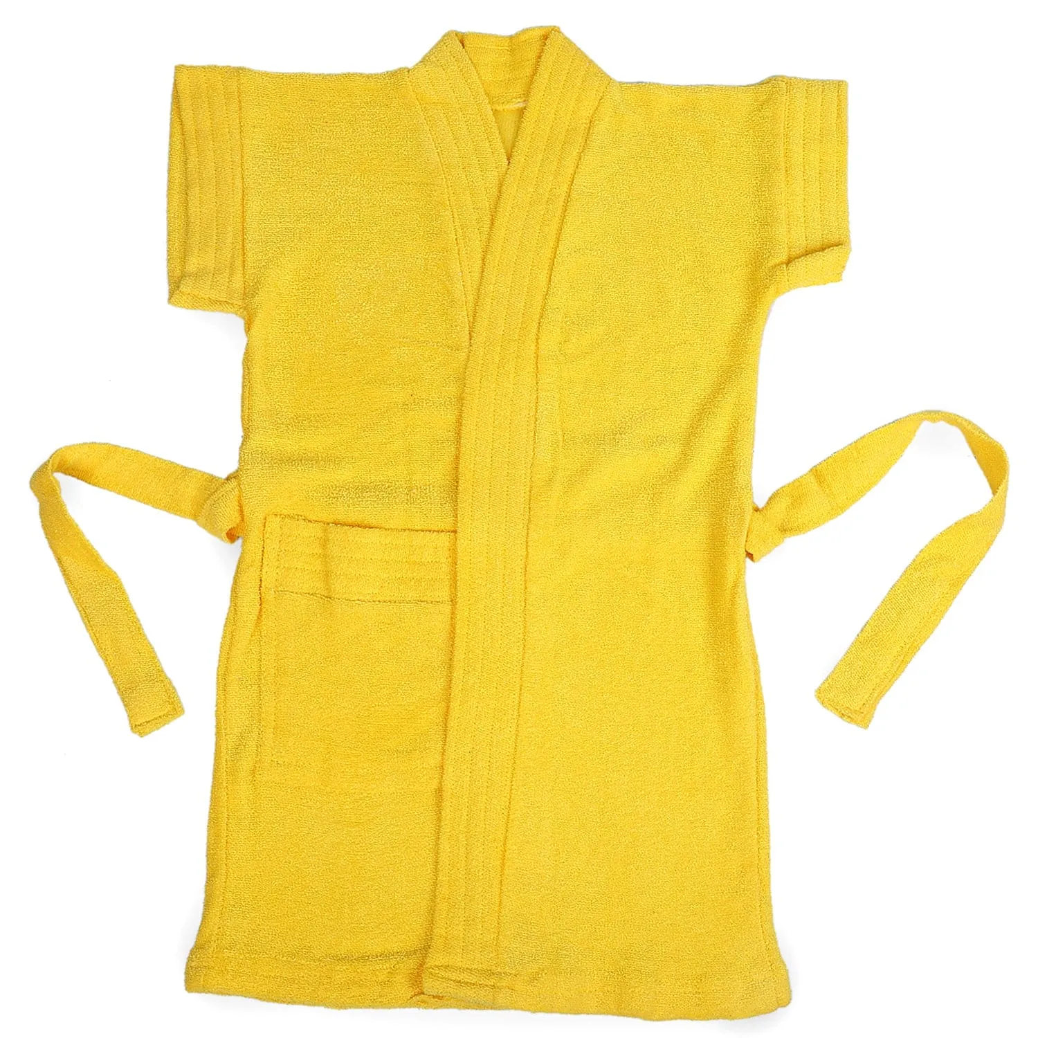 Solid Kids Half Sleeves Pocket with Waist Belt Bathrobe - Yellow