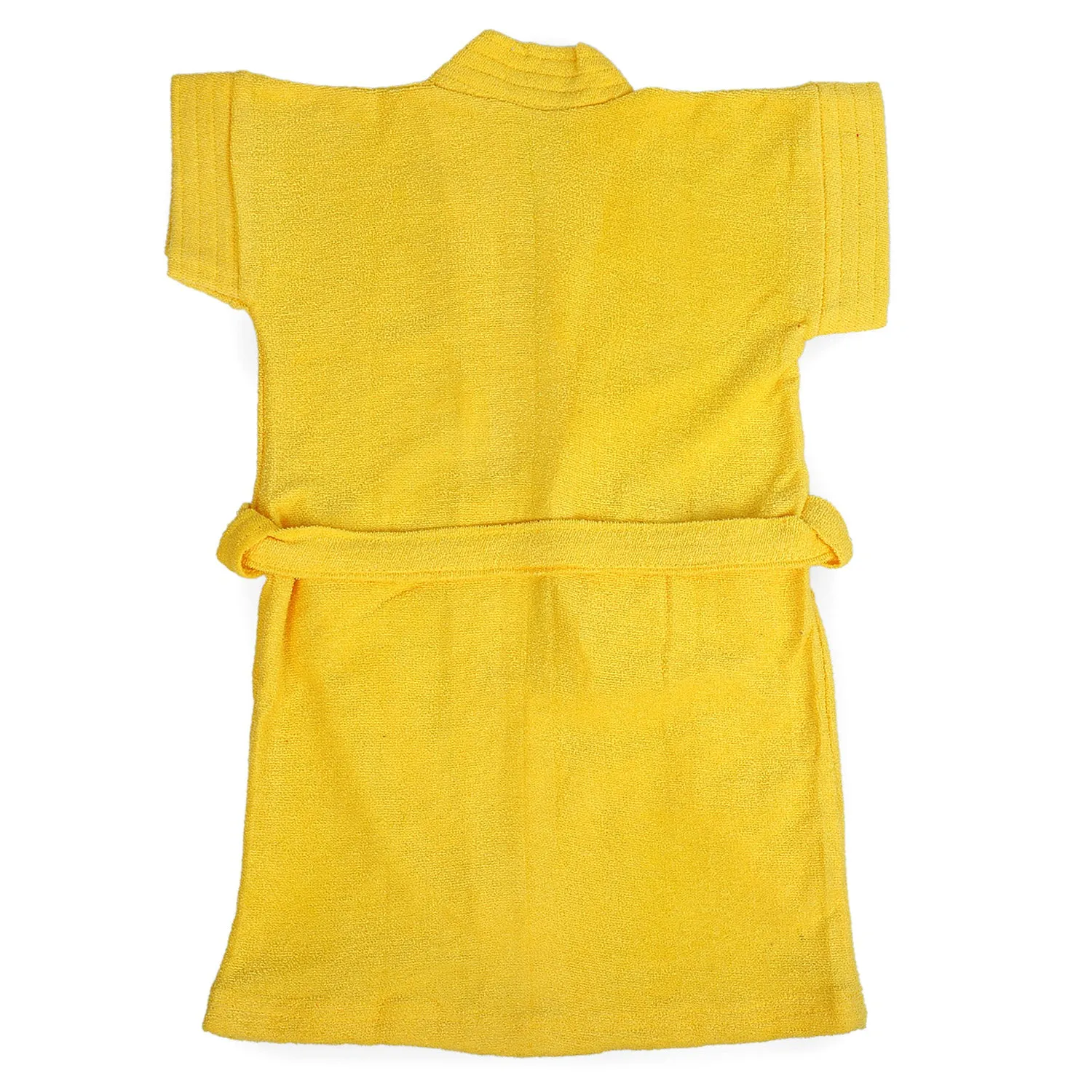 Solid Kids Half Sleeves Pocket with Waist Belt Bathrobe - Yellow