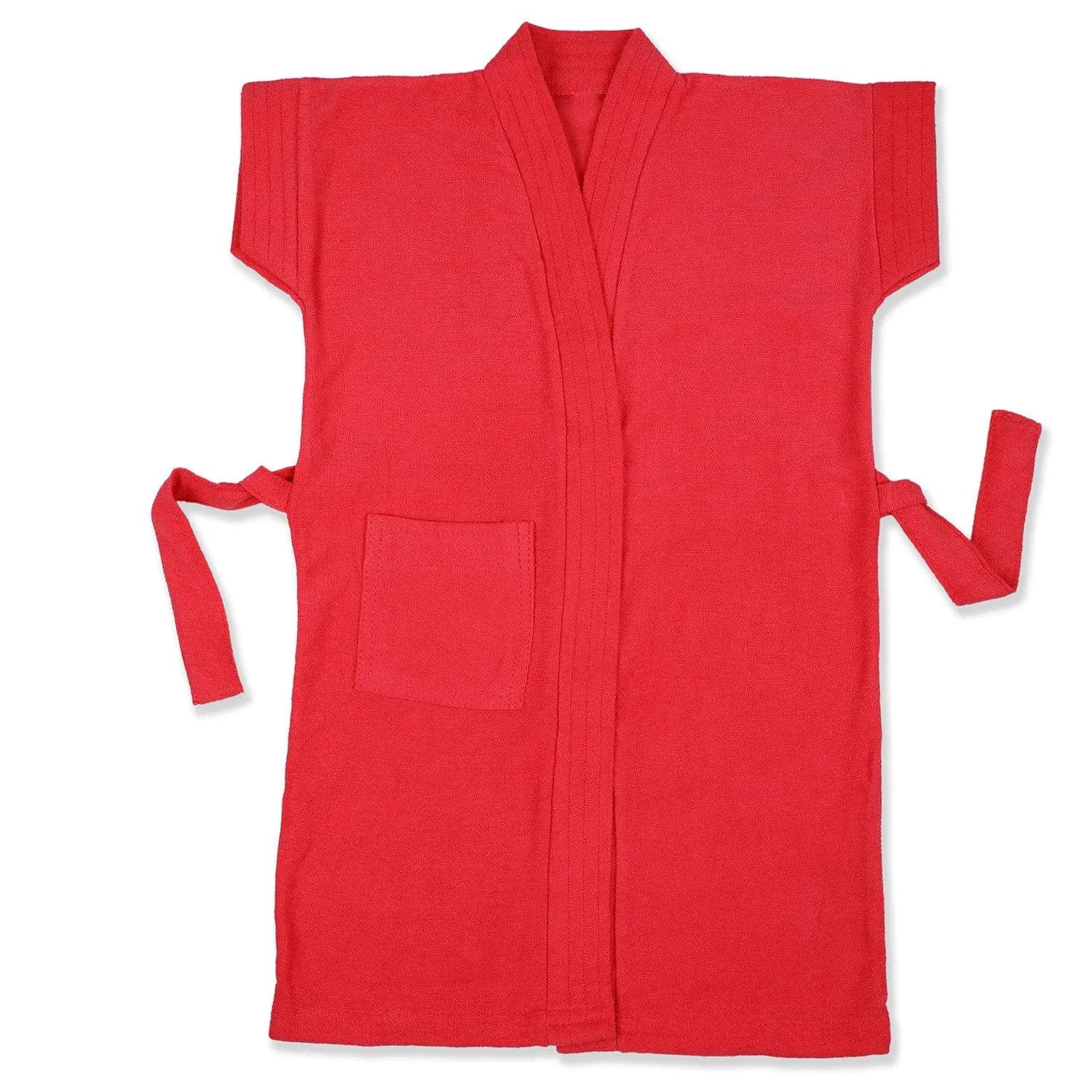 Solid Toddler Half Sleeves Pocket with Waist Belt Bathrobe - Red