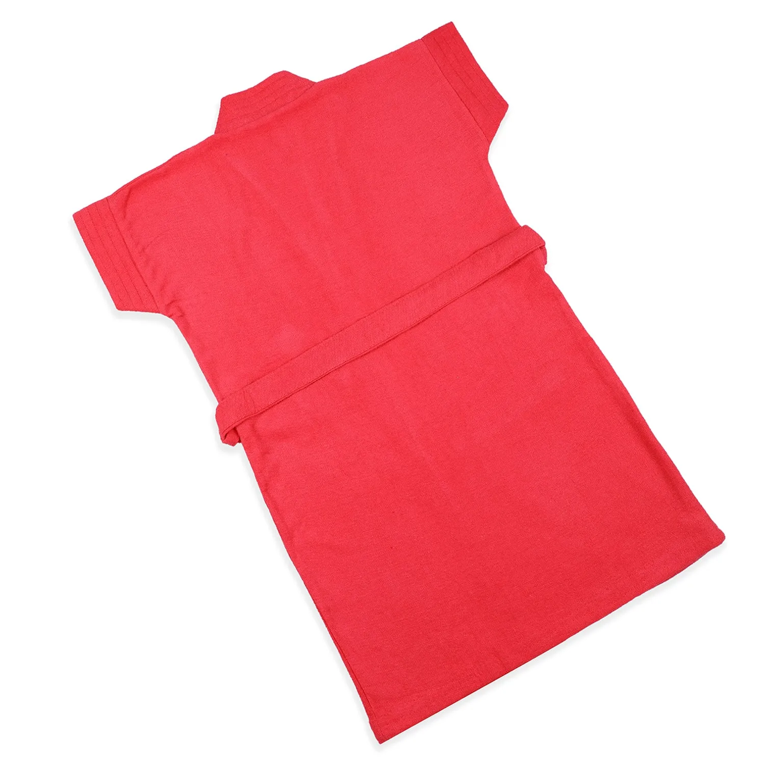 Solid Toddler Half Sleeves Pocket with Waist Belt Bathrobe - Red