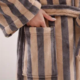 Super Absorbent Geometric-Stripe Bathrobe - Unisex Home Wear, Perfect Couples' Gift, Soft Coral Fleece, Spa Bath Towel Robe, Contemporary Knit Fabric, 380gsm - Polyester 100%