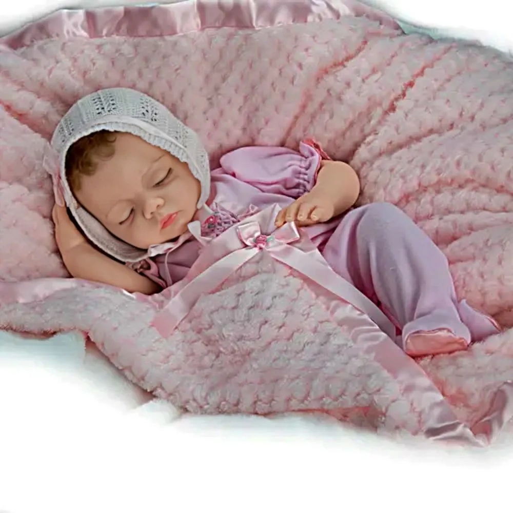 The Ashton-Drake Galleries Lullaby Baby Doll Handcrafted Realistic Doll with RealTouch® Vinyl Skin Hand-Rooted Hair Weighted Cloth Body Breathing Feature and Custom Ensemble Victoria Jordan by Myra Garza 18-inches