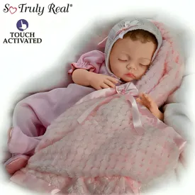 The Ashton-Drake Galleries Lullaby Baby Doll Handcrafted Realistic Doll with RealTouch® Vinyl Skin Hand-Rooted Hair Weighted Cloth Body Breathing Feature and Custom Ensemble Victoria Jordan by Myra Garza 18-inches