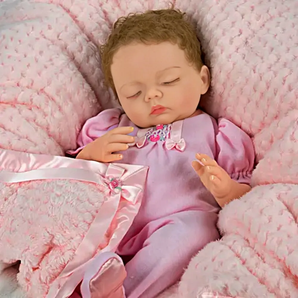 The Ashton-Drake Galleries Lullaby Baby Doll Handcrafted Realistic Doll with RealTouch® Vinyl Skin Hand-Rooted Hair Weighted Cloth Body Breathing Feature and Custom Ensemble Victoria Jordan by Myra Garza 18-inches