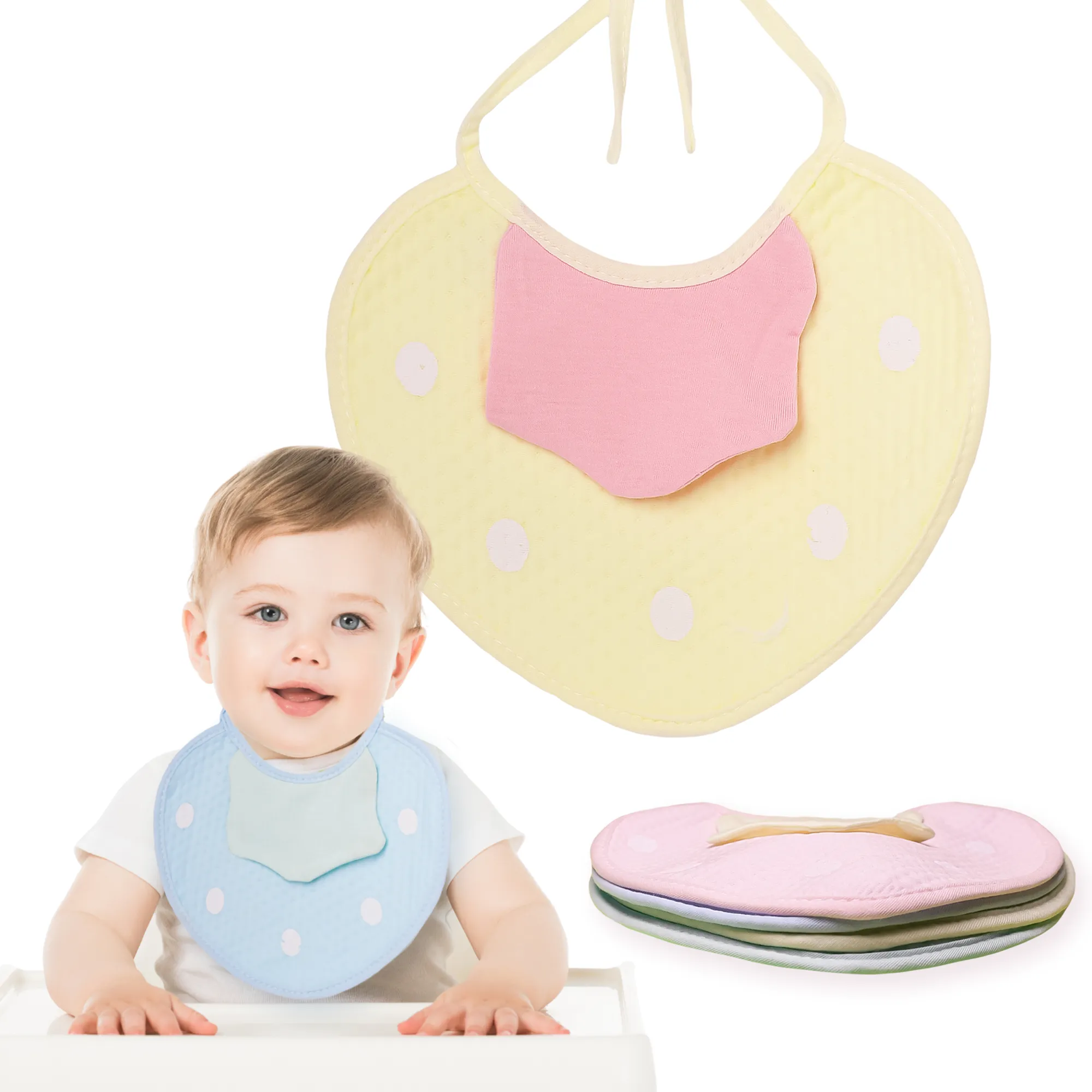 THE LITTLE LOOKERS Strawberry Shaped Baby Bibs with Handkerchief & Tying Robes | Soft Cotton Fabric with PVC on Back | Double Layered for Quick Absorption & Fast Drying (Bib Strawberry, Pack of 6)