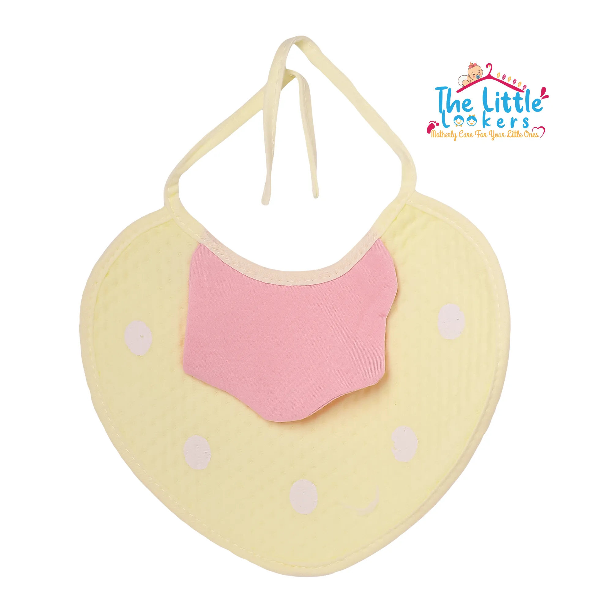 THE LITTLE LOOKERS Strawberry Shaped Baby Bibs with Handkerchief & Tying Robes | Soft Cotton Fabric with PVC on Back | Double Layered for Quick Absorption & Fast Drying (Bib Strawberry, Pack of 6)