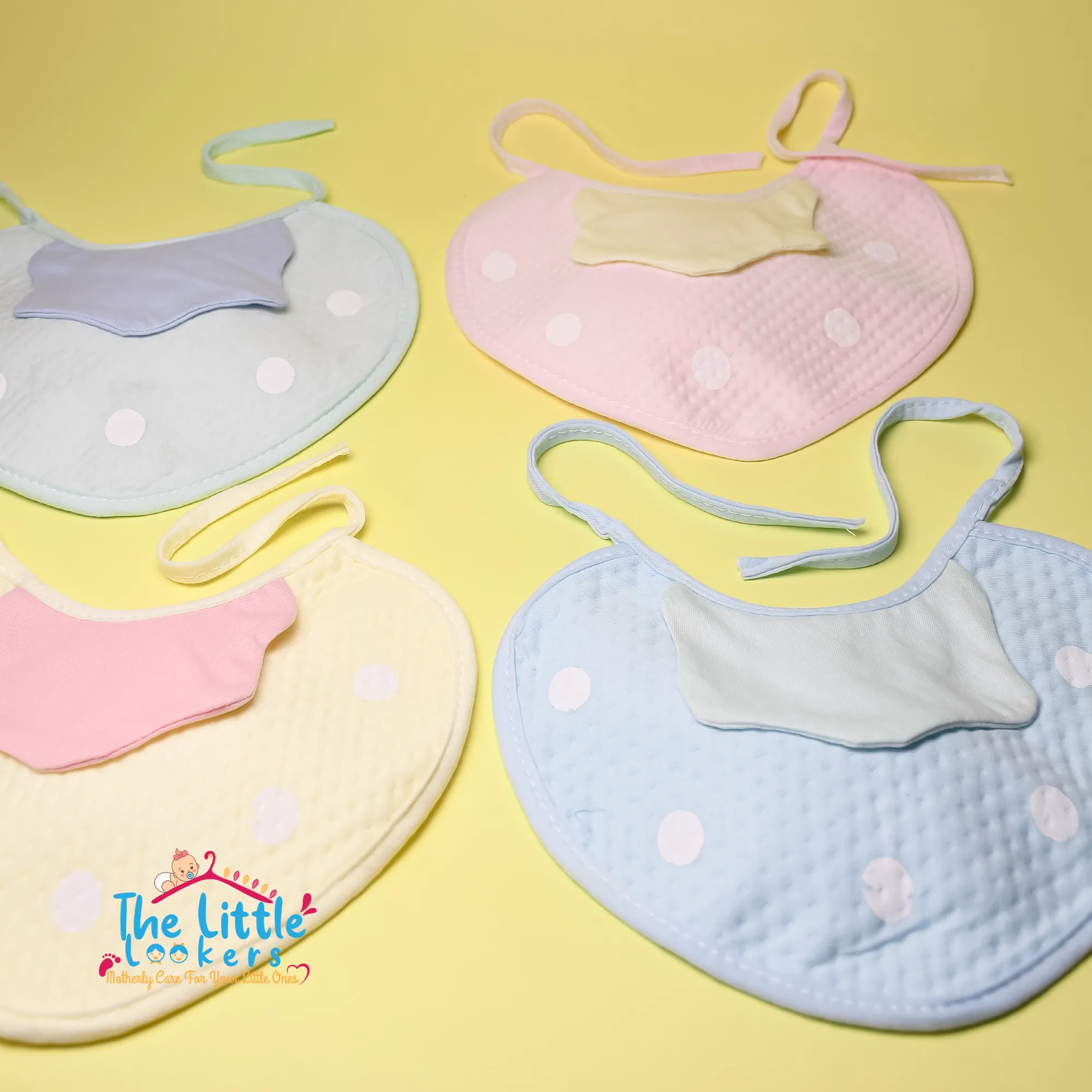 THE LITTLE LOOKERS Strawberry Shaped Baby Bibs with Handkerchief & Tying Robes | Soft Cotton Fabric with PVC on Back | Double Layered for Quick Absorption & Fast Drying (Bib Strawberry, Pack of 6)