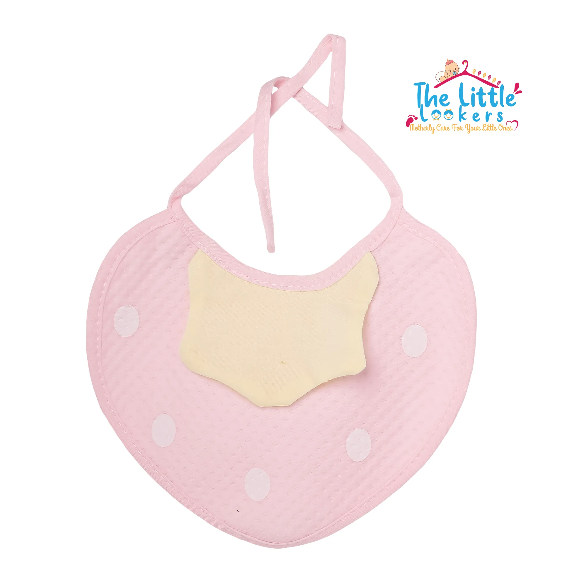 THE LITTLE LOOKERS Strawberry Shaped Baby Bibs with Handkerchief & Tying Robes | Soft Cotton Fabric with PVC on Back | Double Layered for Quick Absorption & Fast Drying (Bib Strawberry, Pack of 6)