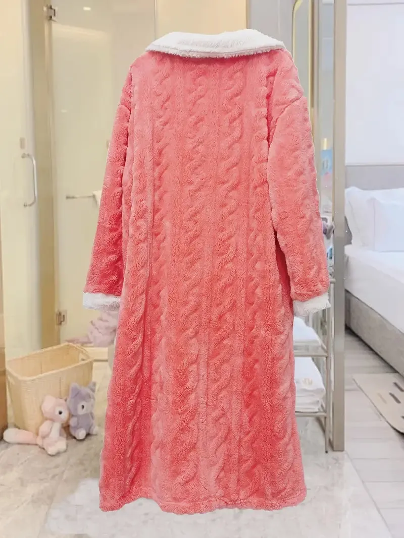 Thickened & Fuzzy V Neck Long Cardigan Bathrobe