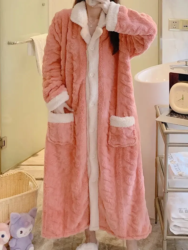 Thickened & Fuzzy V Neck Long Cardigan Bathrobe