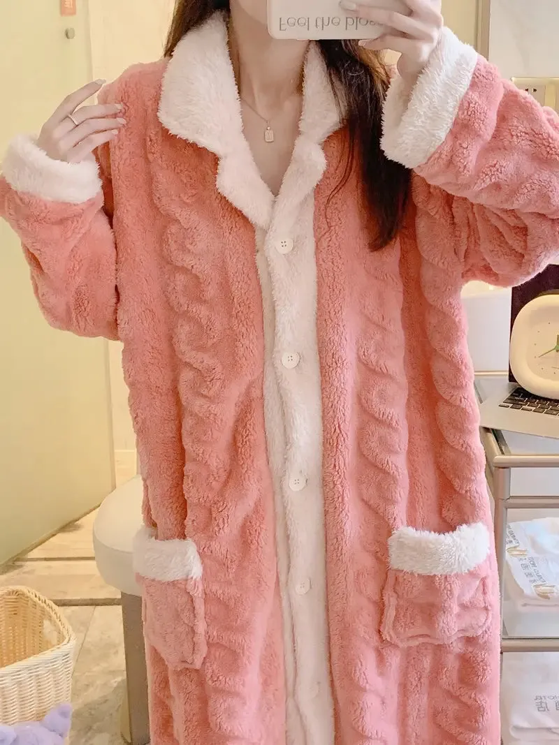 Thickened & Fuzzy V Neck Long Cardigan Bathrobe