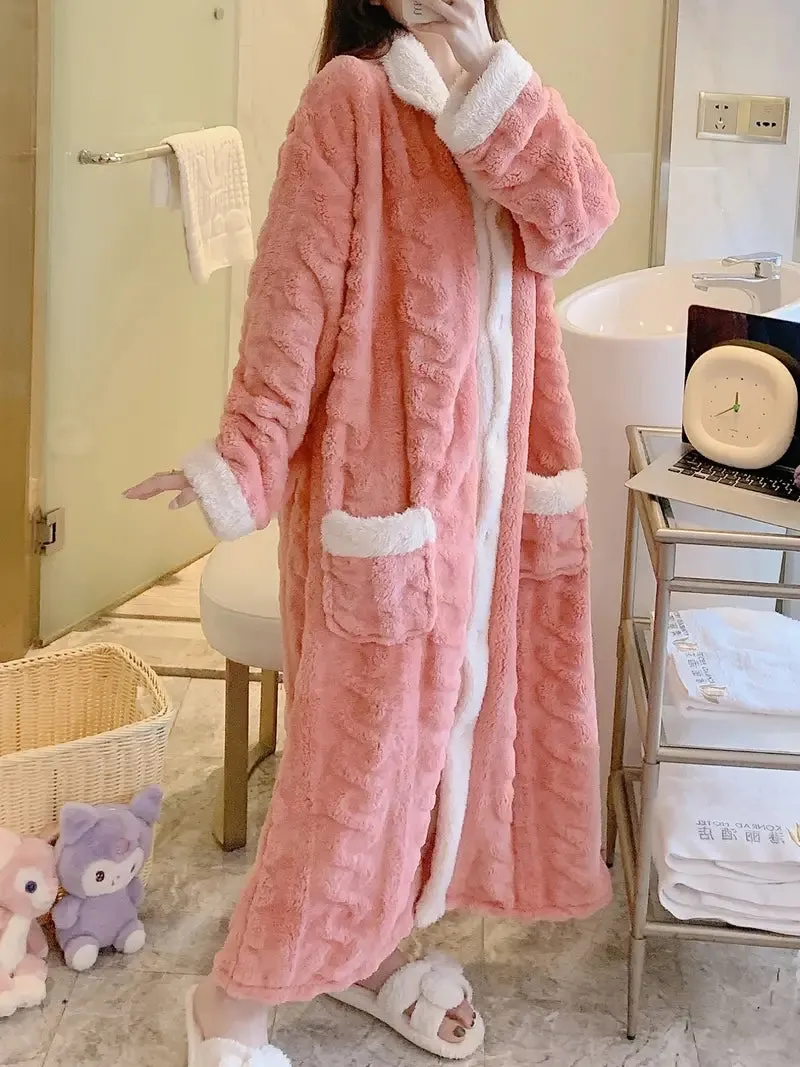 Thickened & Fuzzy V Neck Long Cardigan Bathrobe