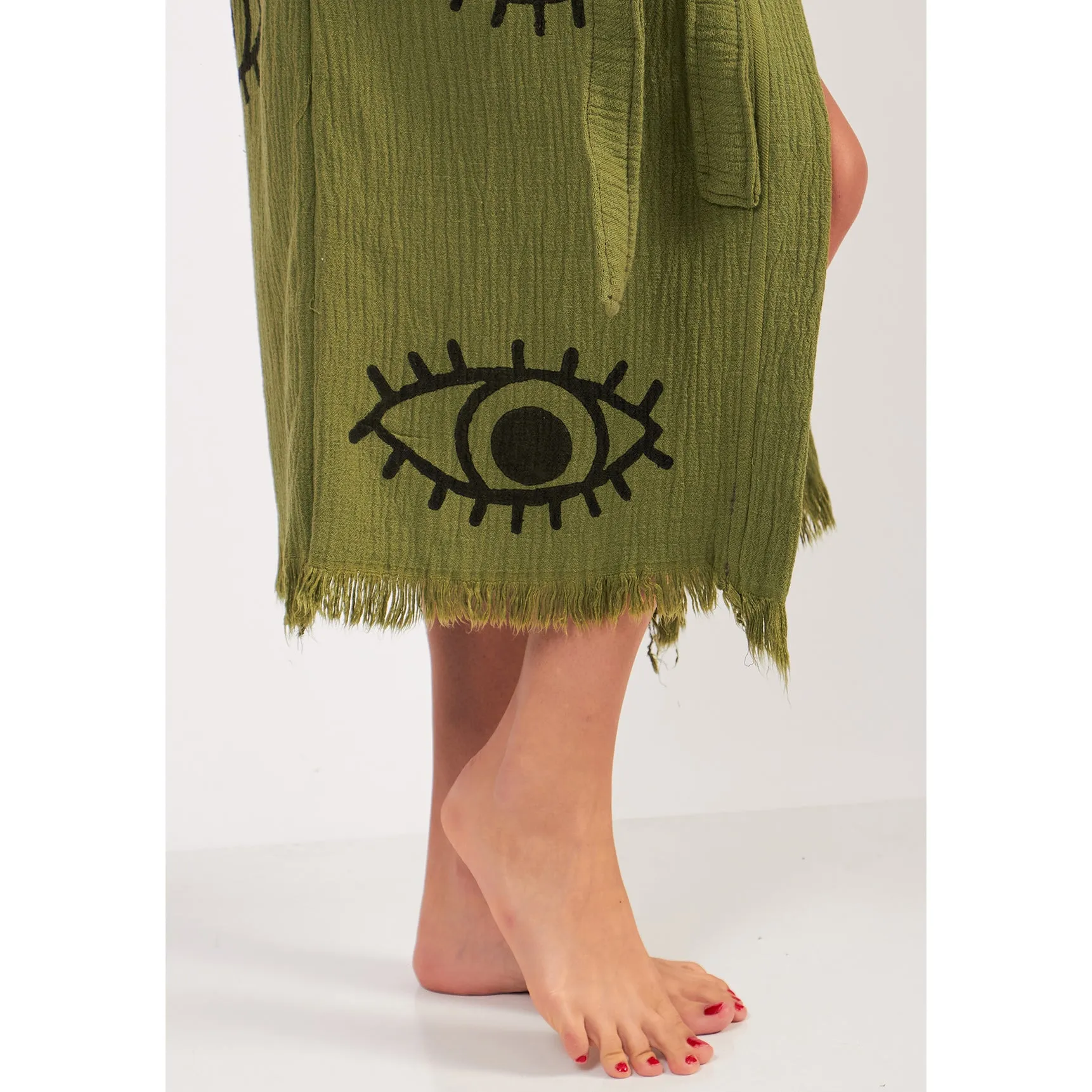 Turkish Towel Kimono Bathrobe Eye Design Green