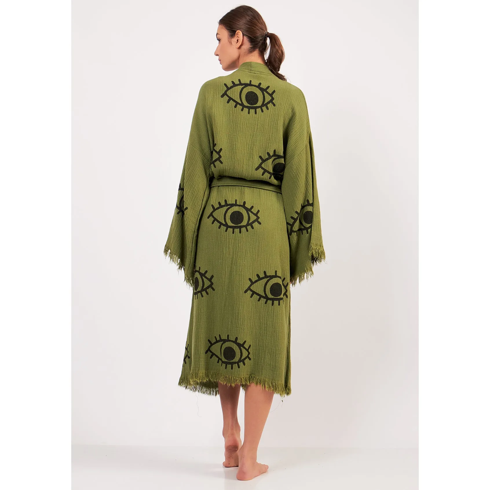 Turkish Towel Kimono Bathrobe Eye Design Green