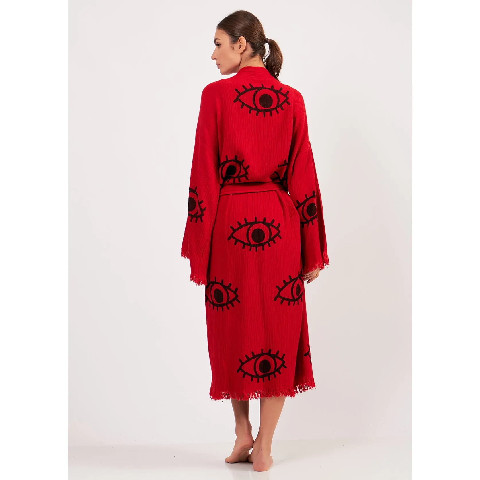 Turkish Towel Kimono Bathrobe Eye Design Red