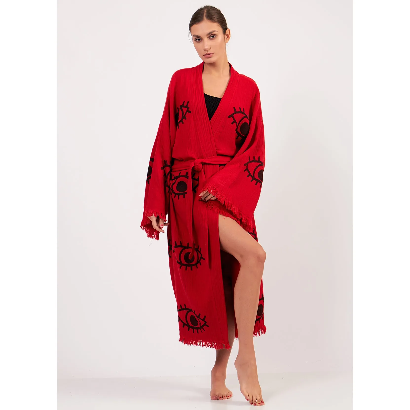 Turkish Towel Kimono Bathrobe Eye Design Red