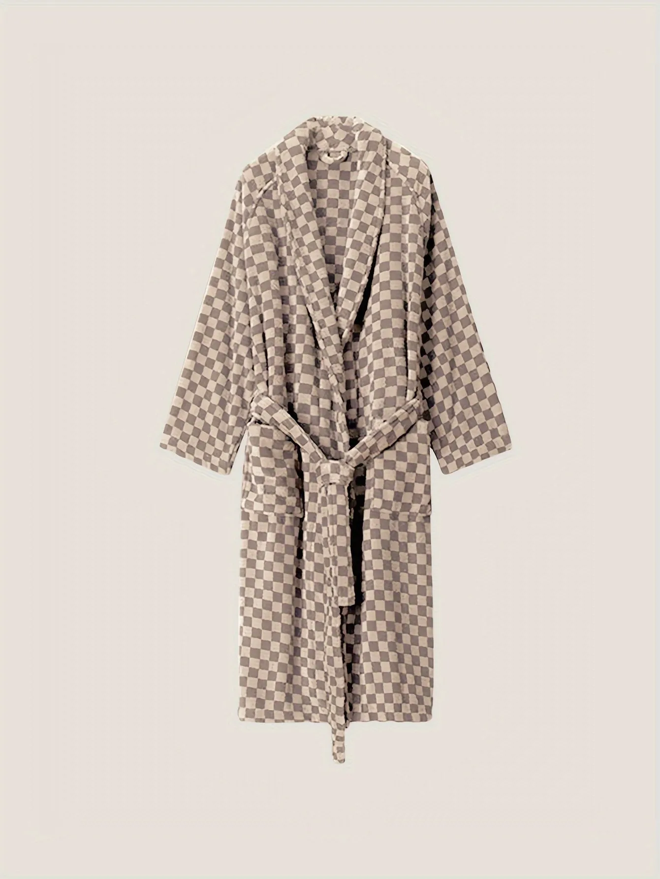 Ultra-Cozy Men's Fleece Robe - Comfy Checkerboard Pattern Shawl Collar Kimono Night-Robe with Pockets for Relaxation - Soft, Plush, and Warm Home Pajamas for Men