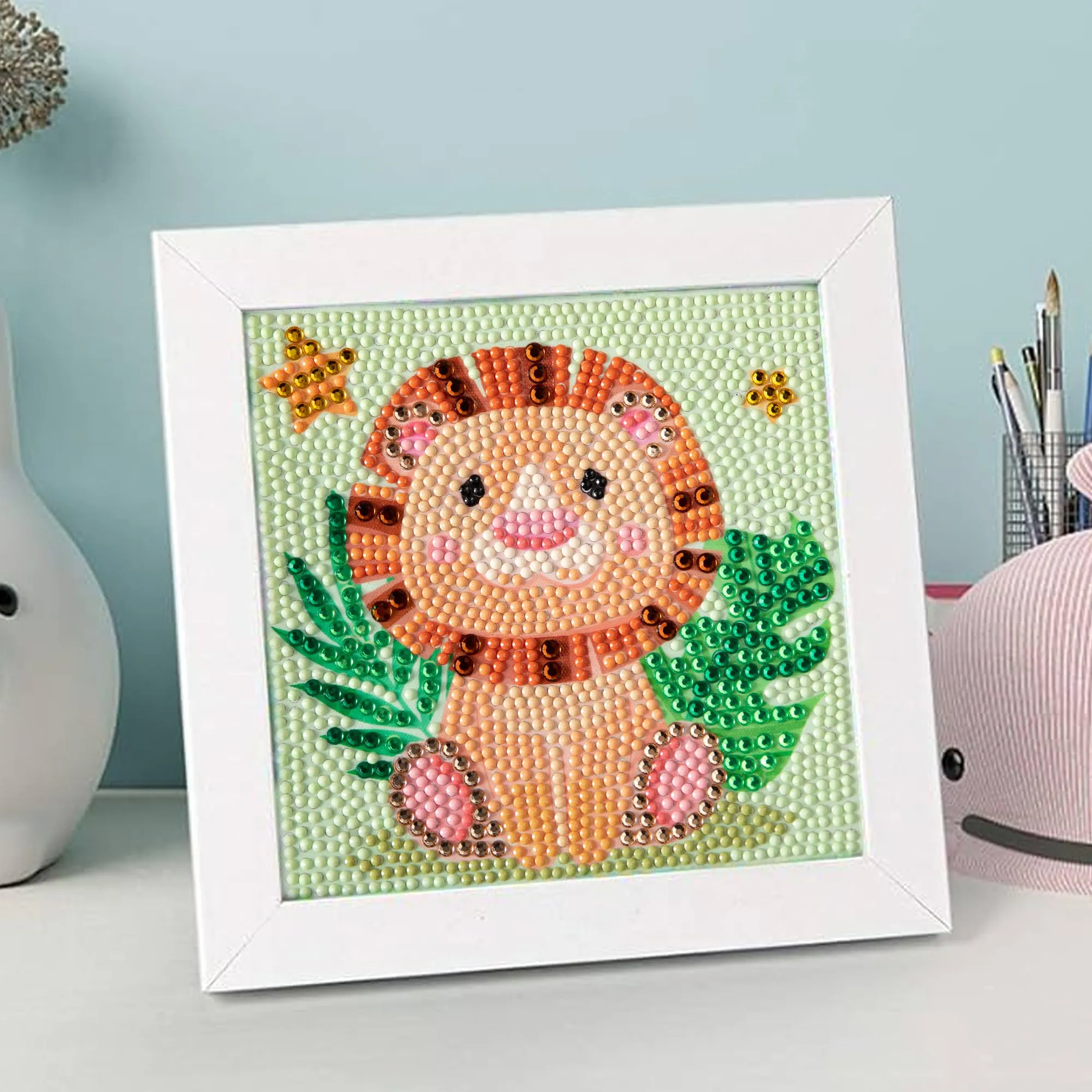 UMAI 5D Diamond Painting Kit | 18x18cm | Home Decor Items for Living Room | DIY Gift for Kids and Adults | Very Suitable for Home Leisure and Wall Decoration | Cute Baby Lion Painting