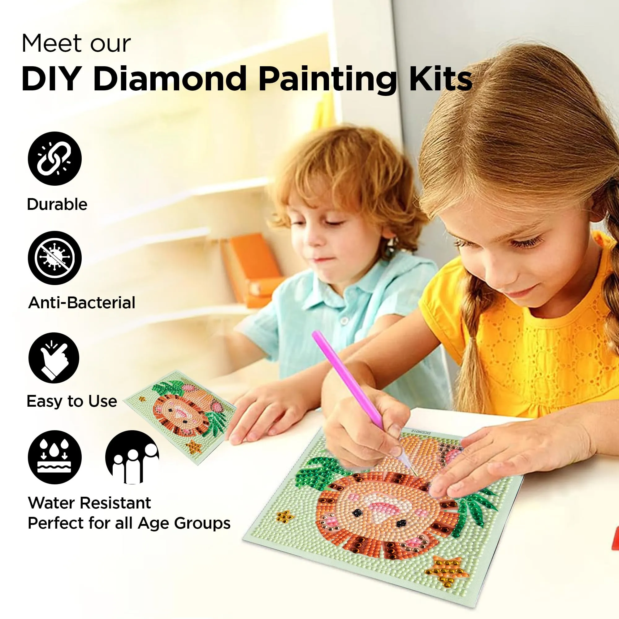 UMAI 5D Diamond Painting Kit | 18x18cm | Home Decor Items for Living Room | DIY Gift for Kids and Adults | Very Suitable for Home Leisure and Wall Decoration | Cute Baby Lion Painting