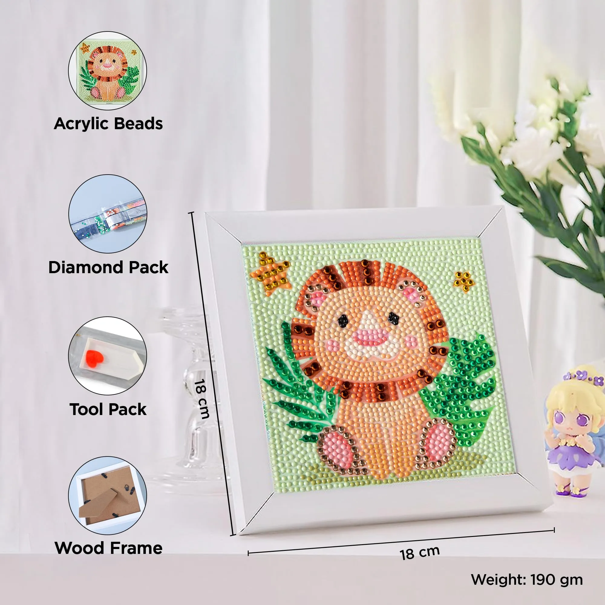 UMAI 5D Diamond Painting Kit | 18x18cm | Home Decor Items for Living Room | DIY Gift for Kids and Adults | Very Suitable for Home Leisure and Wall Decoration | Cute Baby Lion Painting