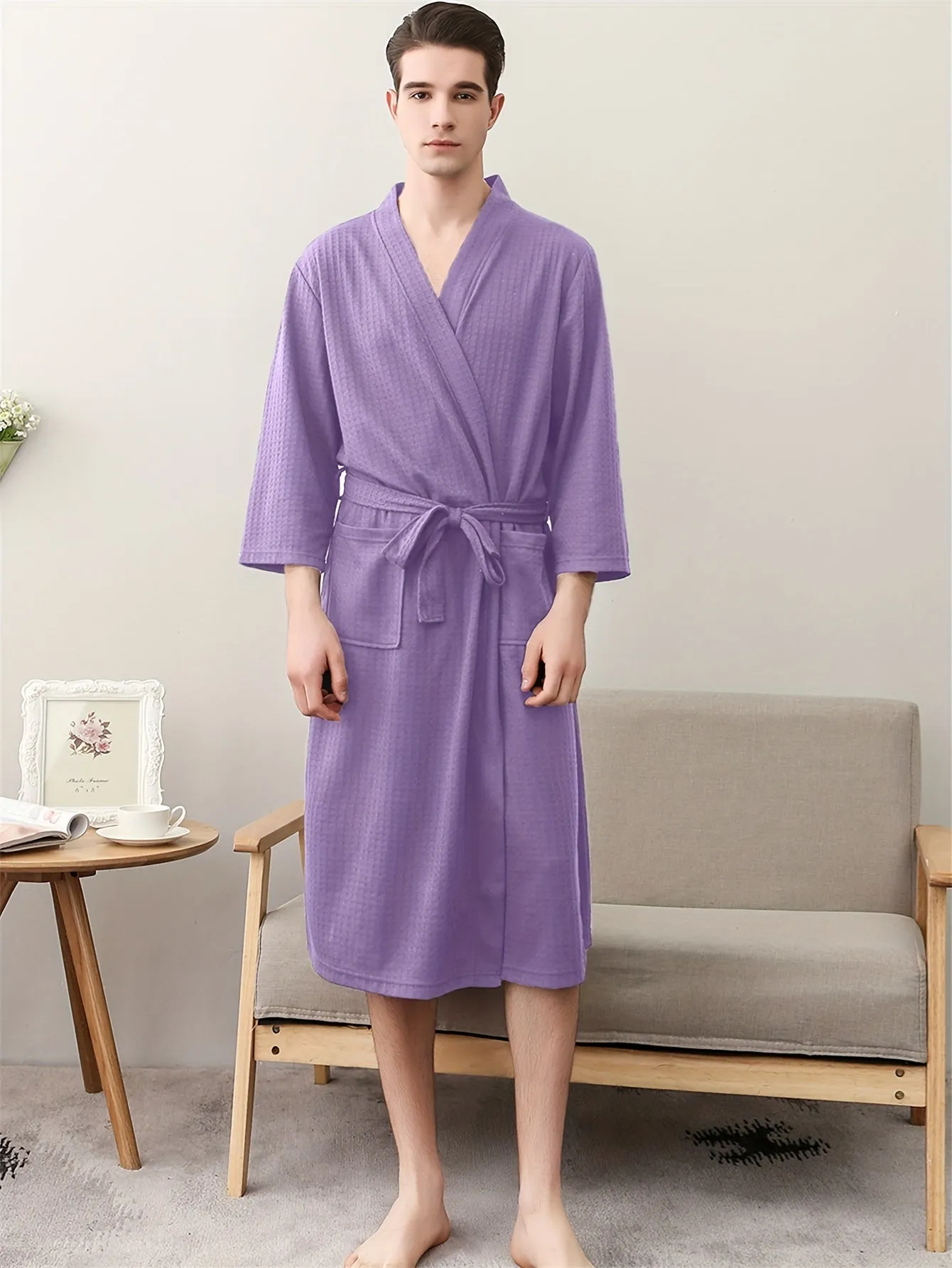 Unisex Spa Robe - Soft Waffle Kimono Design, Comfortable Sleepwear for Summer, Hotel Quality Bathrobe for Men and Women