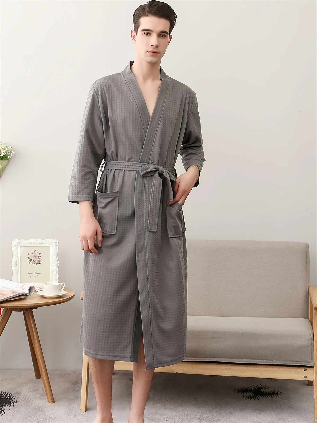 Unisex Spa Robe - Soft Waffle Kimono Design, Comfortable Sleepwear for Summer, Hotel Quality Bathrobe for Men and Women