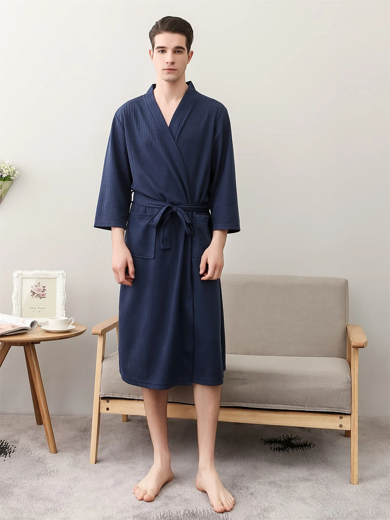 Unisex Spa Robe - Soft Waffle Kimono Design, Comfortable Sleepwear for Summer, Hotel Quality Bathrobe for Men and Women