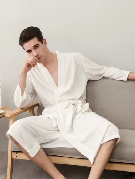 Unisex Spa Robe - Soft Waffle Kimono Design, Comfortable Sleepwear for Summer, Hotel Quality Bathrobe for Men and Women