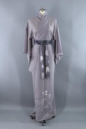 Vintage Grey Shibori Floral Kimono