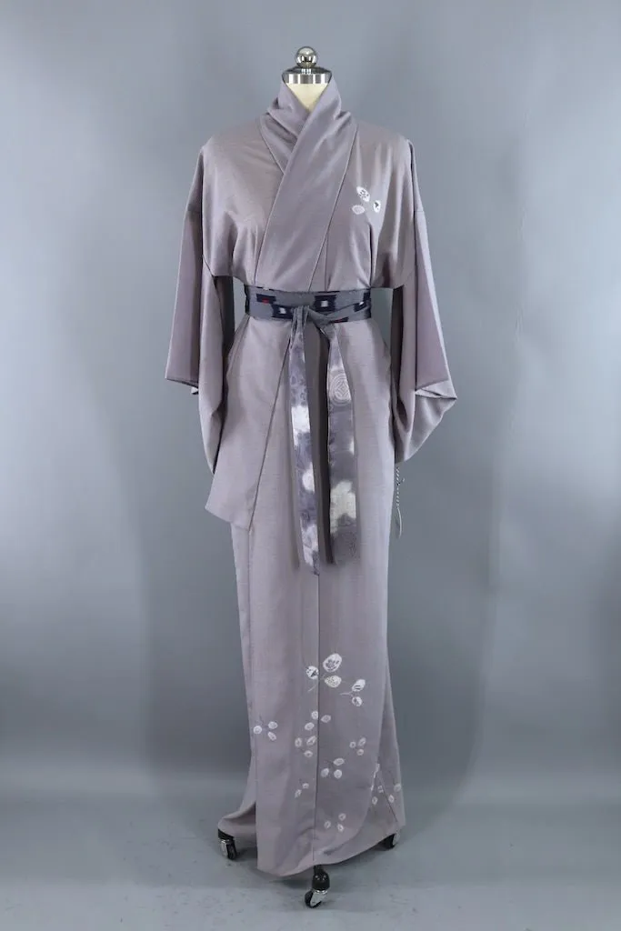 Vintage Grey Shibori Floral Kimono