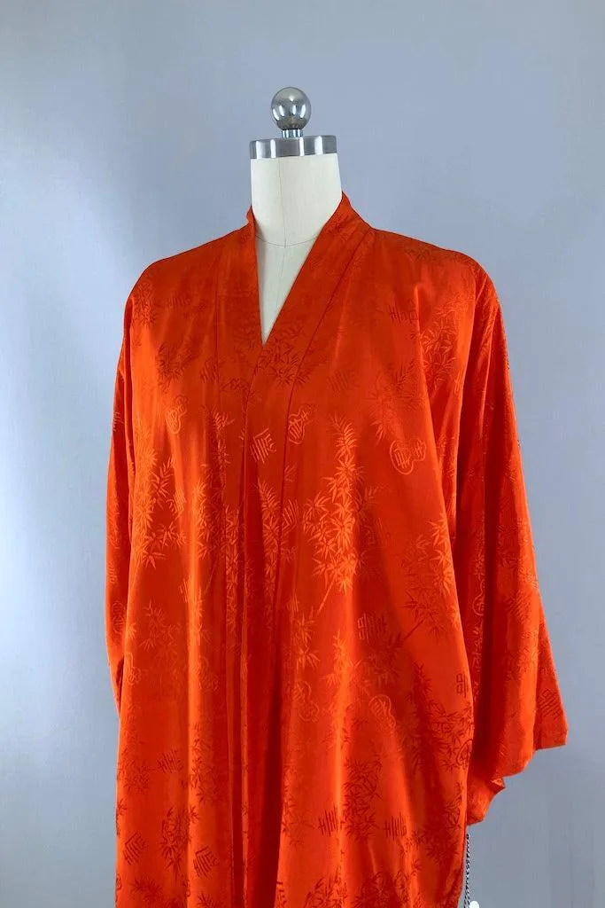 Vintage Red Orange Japanese Short Robe