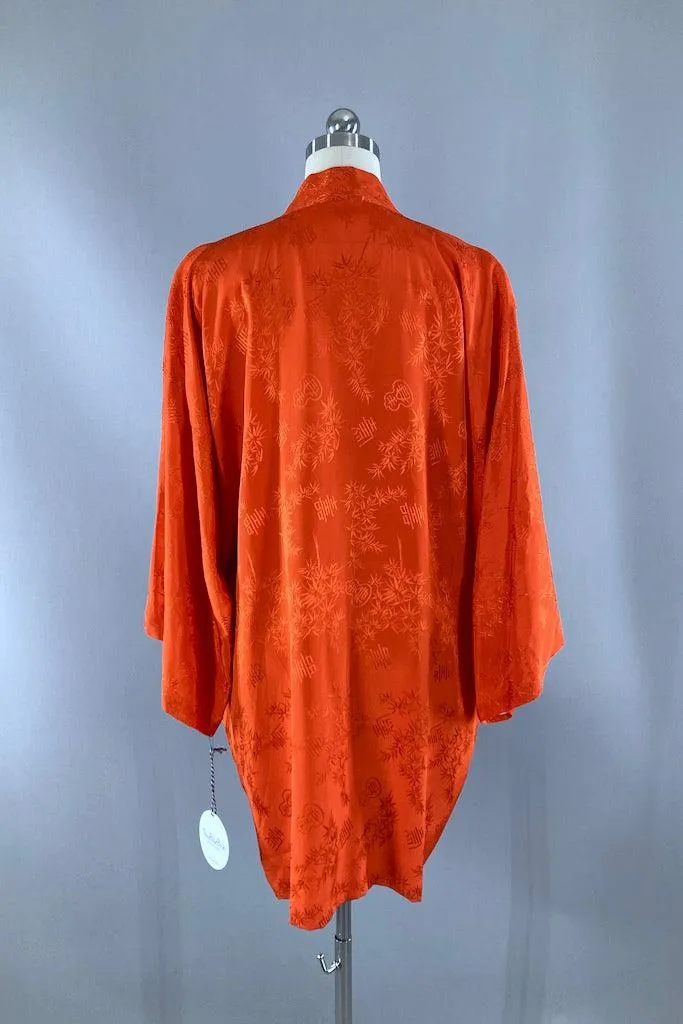 Vintage Red Orange Japanese Short Robe