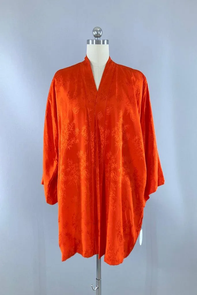 Vintage Red Orange Japanese Short Robe