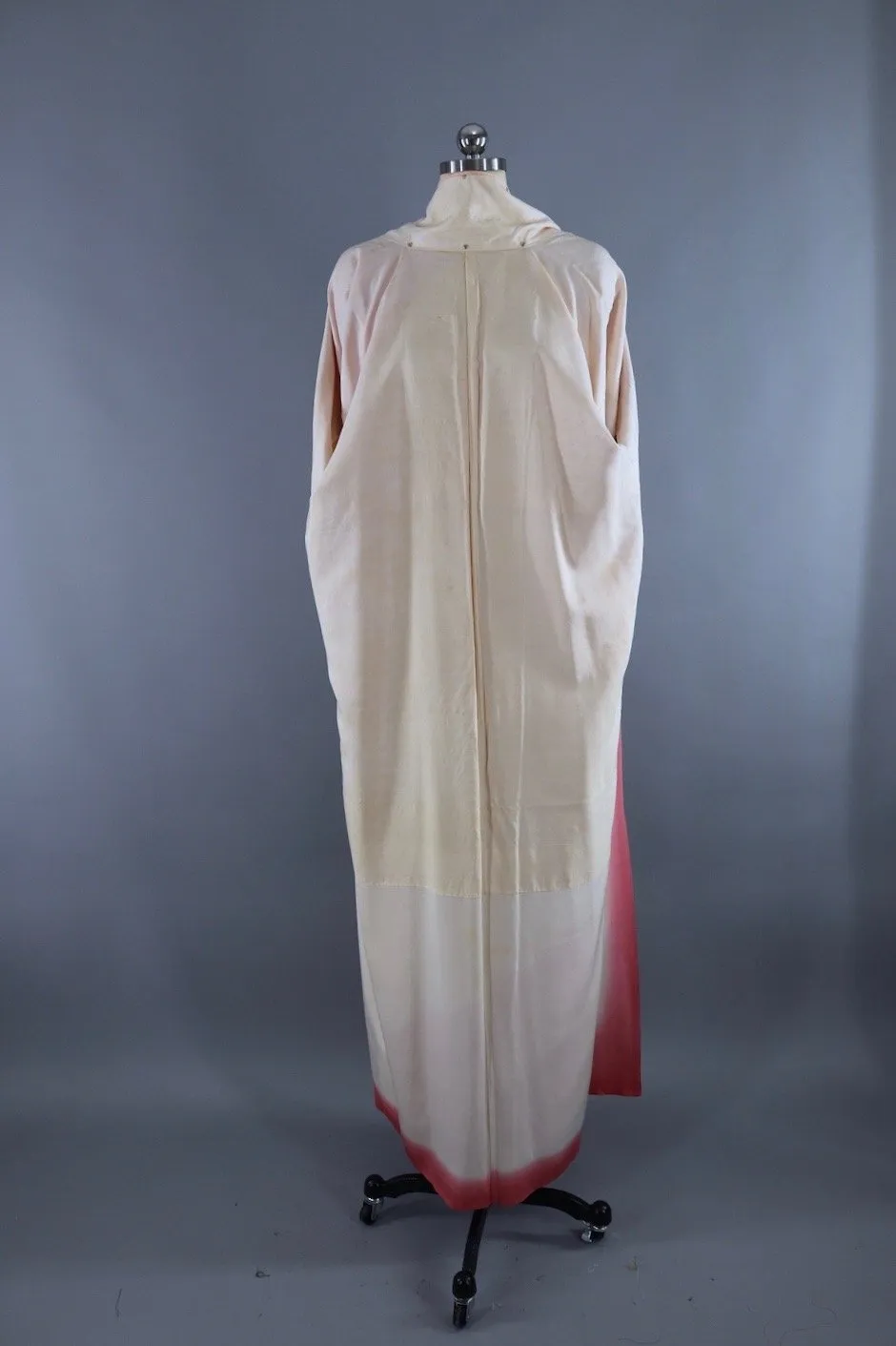 Vintage Silk Kimono Robe in Ivory and Pink Ombre