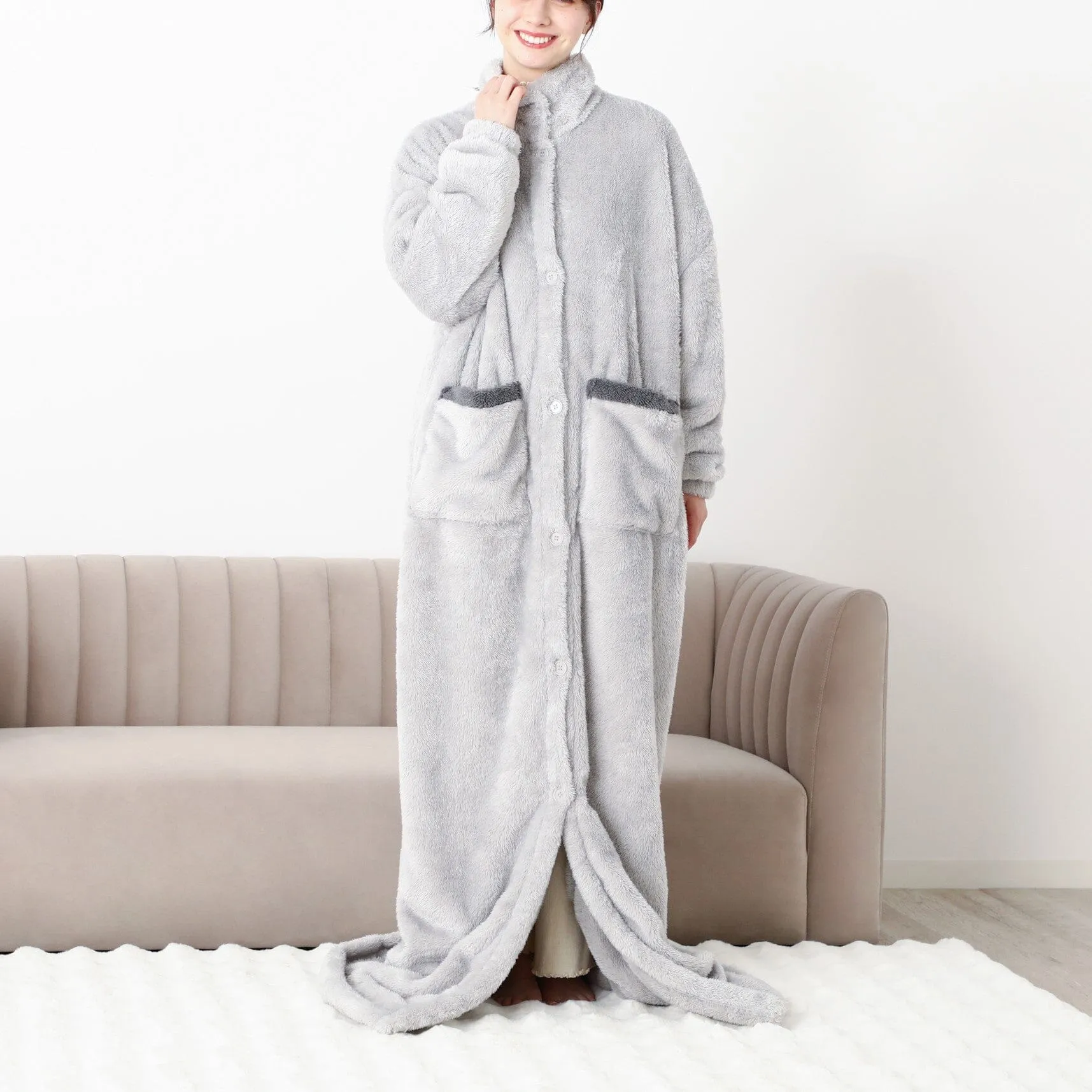 Warm Fleece Blanket Robe  Gray