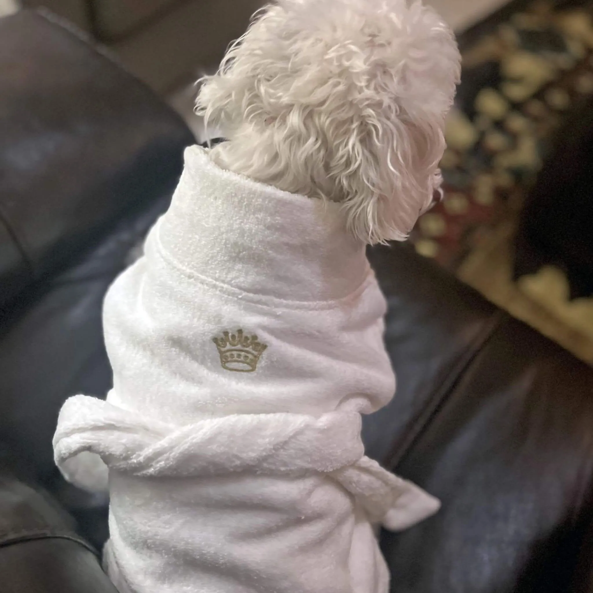 White Gold Crown Cotton Dog Bathrobe