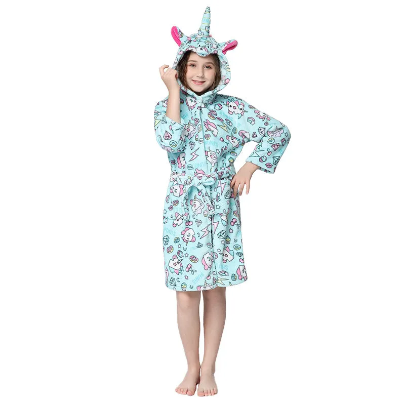 Winter Children's Bathrobe Cartoon Flannel Nightgown Teen Dressing Gown