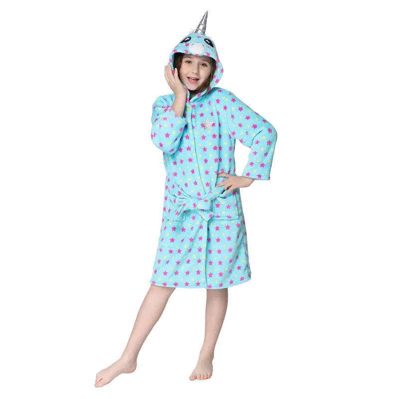 Winter Children's Bathrobe Cartoon Flannel Nightgown Teen Dressing Gown