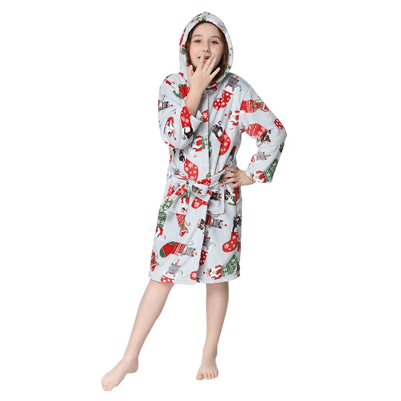 Winter Children's Bathrobe Cartoon Flannel Nightgown Teen Dressing Gown