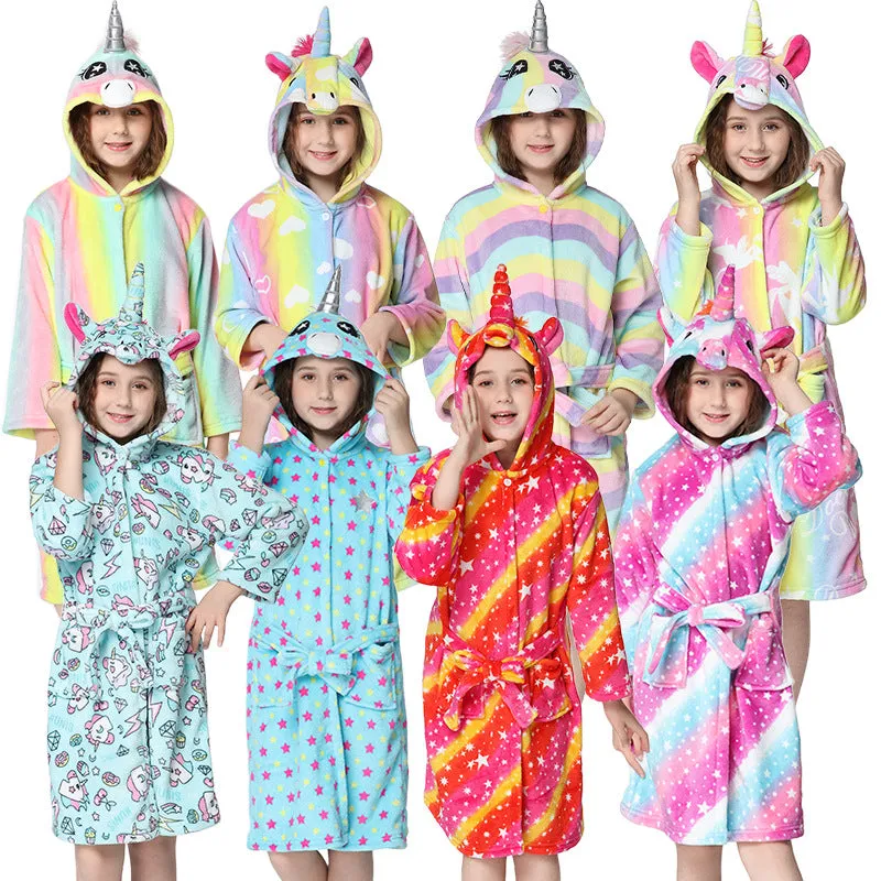 Winter Children's Bathrobe Cartoon Flannel Nightgown Teen Dressing Gown