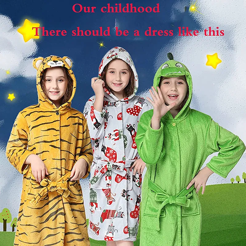 Winter Children's Bathrobe Cartoon Flannel Nightgown Teen Dressing Gown